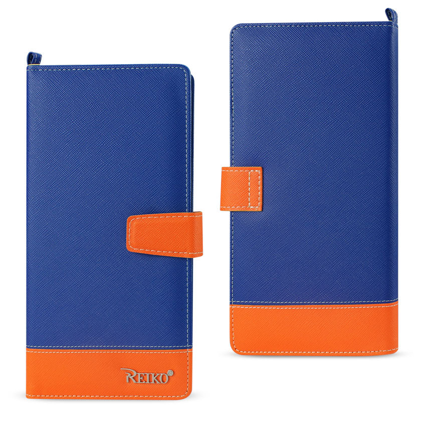 REIKO IPHONE 6/ 6S TWO TONE SUPER WALLET CASE WITH MULTIPLE CARD SLOTS IN ORANGE NAVY