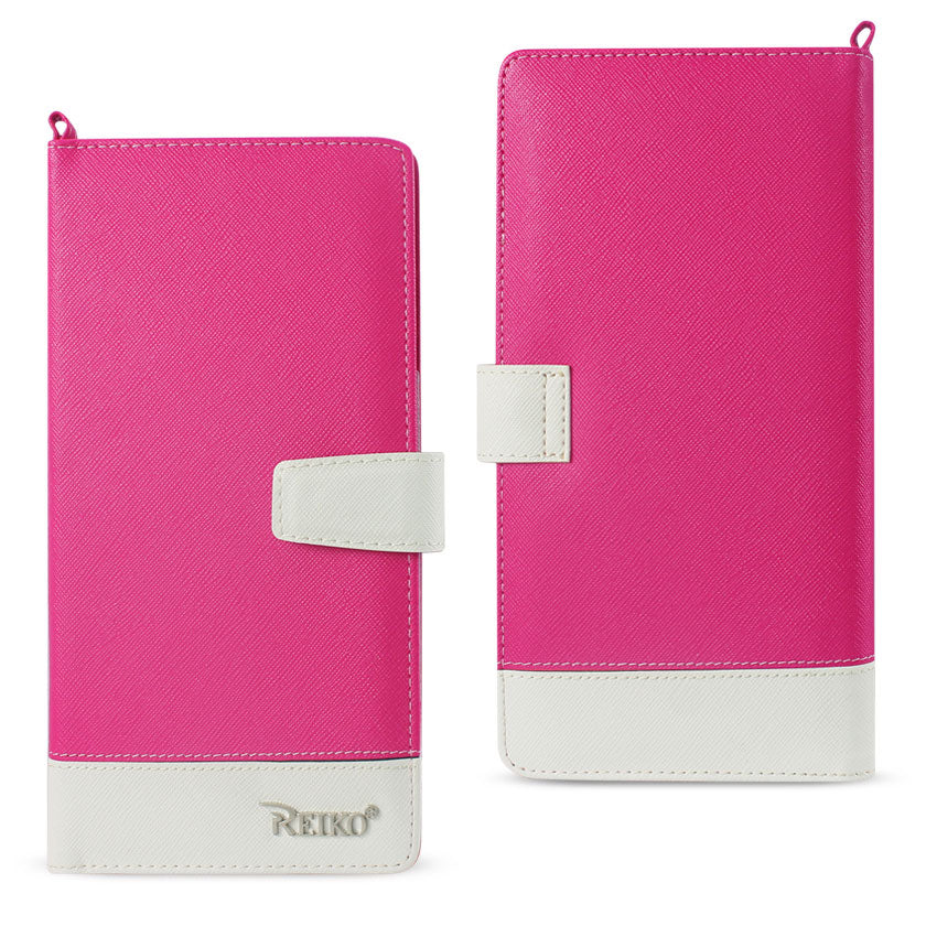 REIKO IPHONE 6/ 6S TWO TONE SUPER WALLET CASE WITH MULTIPLE CARD SLOTS IN WHITE HOT PINK