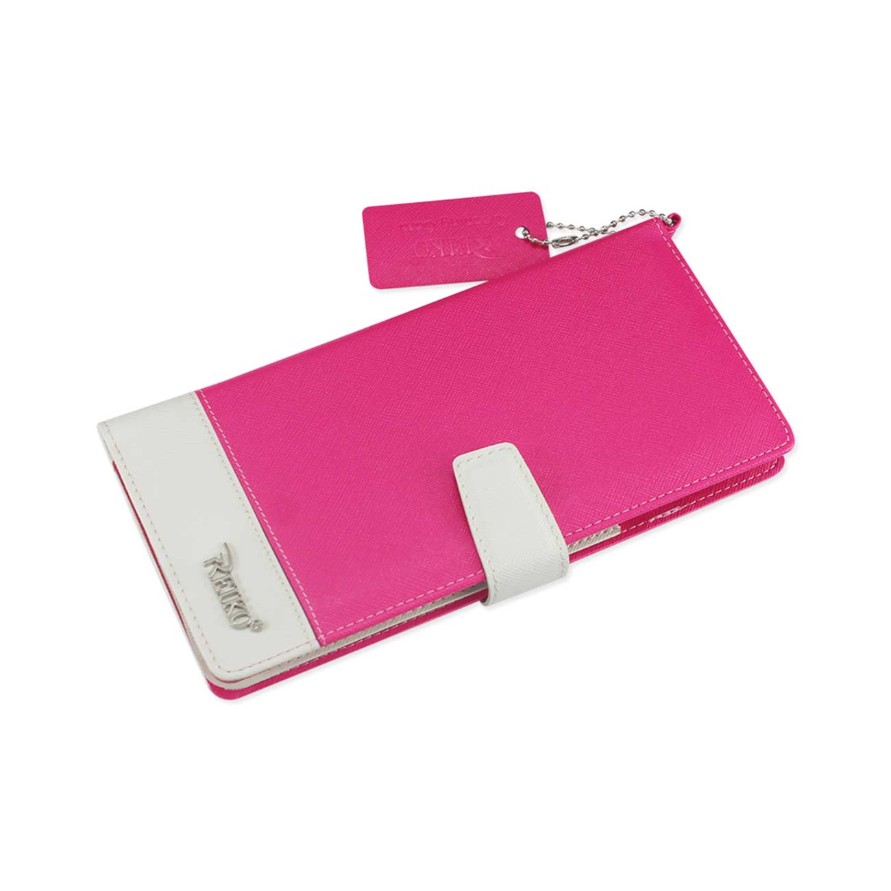 REIKO IPHONE 6/ 6S TWO TONE SUPER WALLET CASE WITH MULTIPLE CARD SLOTS IN WHITE HOT PINK