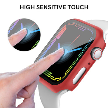 Full Cover tempered glass screen protector with pc case for Apple Watch 41 mm In Red