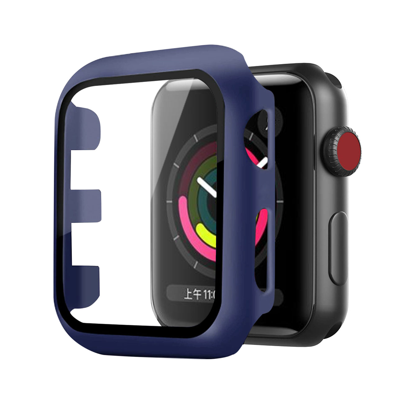 Full Cover tempered glass screen protector with pc case  for Apple Watch 42 mm  In Navy