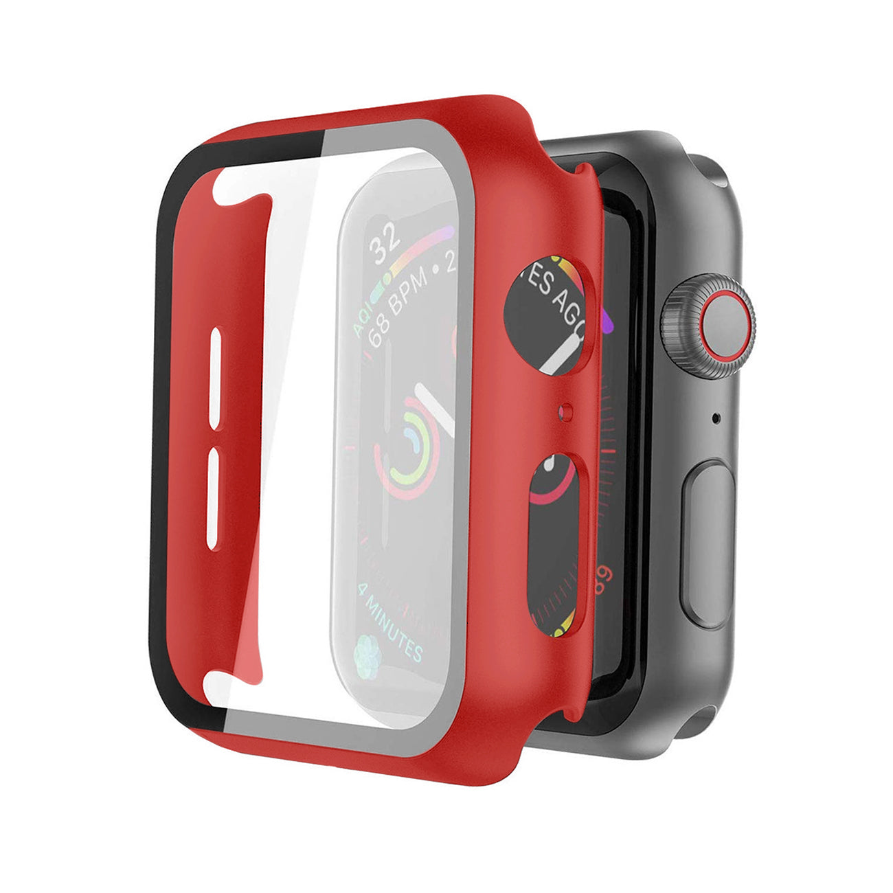 Full Cover tempered glass screen protector with pc case  for Apple Watch 44 mm  In Red