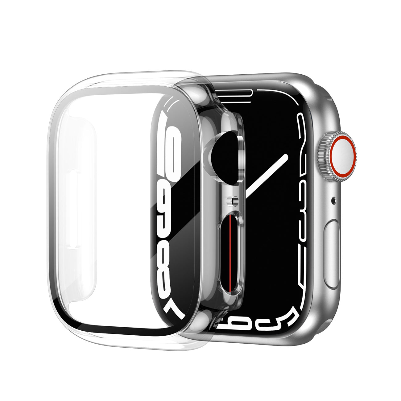 Full Cover tempered glass screen protector with pc case for Apple Watch 45mm In Clear