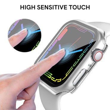 Full Cover tempered glass screen protector with pc case for Apple Watch 45mm In Clear