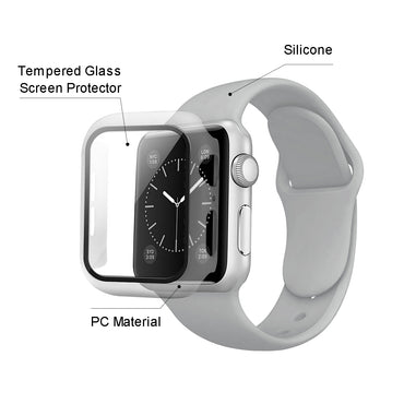 Gray Color PC Watch Case With Glass Screen Protector and Silicone Watch Band for Apple Watch 41mm