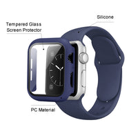 Navy Color PC Watch Case With Glass Screen Protector and Silicone Watch Band for Apple Watch 41mm