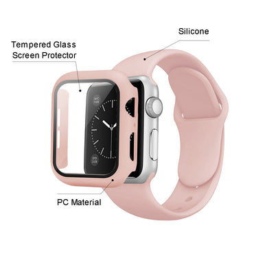 Pink Color PC Watch Case With Glass Screen Protector and Silicone Watch Band for Apple Watch 41mm