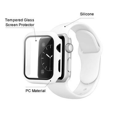 White Color PC Watch Case With Glass Screen Protector and Silicone Watch Band for Apple Watch 41mm