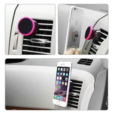 REIKO UNIVERSAL AIR VENT MAGNETIC CAR MOUNT PHONE HOLDER IN BLACK HOT PINK  SKU:HLD10-BKHK