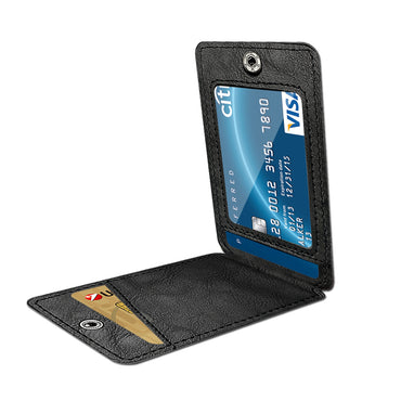Leather Adhesive Foldable Pocket Card Holder with Two Slots In Black