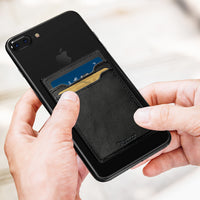 Leather Adhesive Pocket Card Holder with Two Slots In Black