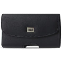 Reiko Horizontal Leather Pouch With Embossed Logo In Black (6.6X3.5X0.7 Inches)