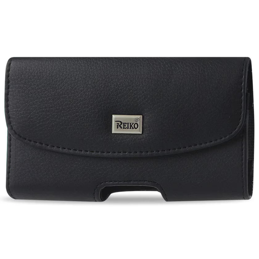 Reiko Horizontal Leather Pouch With Embossed Logo In Black (5.8X3.2X0.7 Inches)