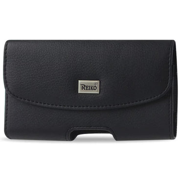 Reiko Horizontal Leather Pouch With Embossed Logo In Black (6.1X3.2X0.7 Inches)