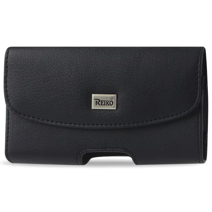 REIKO HORIZONTAL LEATHER POUCH WITH MAGNETIC CLASP IN BLACK (3.8x3.5x0.8 inches) | SKU: HP102B-583207BK