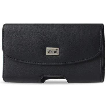 REIKO HORIZONTAL LEATHER POUCH WITH MAGNETIC CLASP IN BLACK (3.8x3.5x0.8 inches) | SKU: HP102B-583207BK