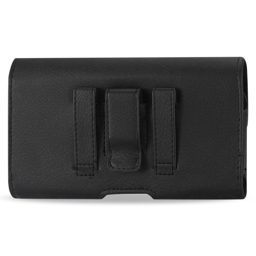 Reiko Horizontal Leather Pouch With Embossed Logo In Black (6.1X3.2X0.7 Inches)