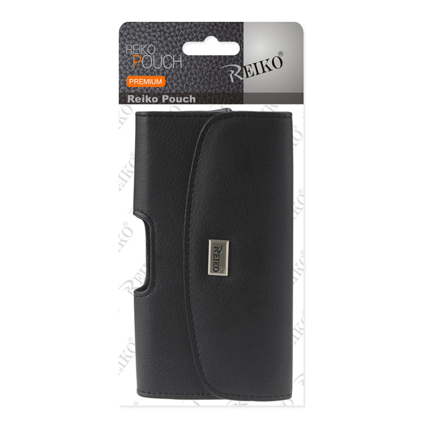 Reiko Horizontal Leather Pouch With Embossed Logo In Black (7.0X3.9X0.7 Inches)