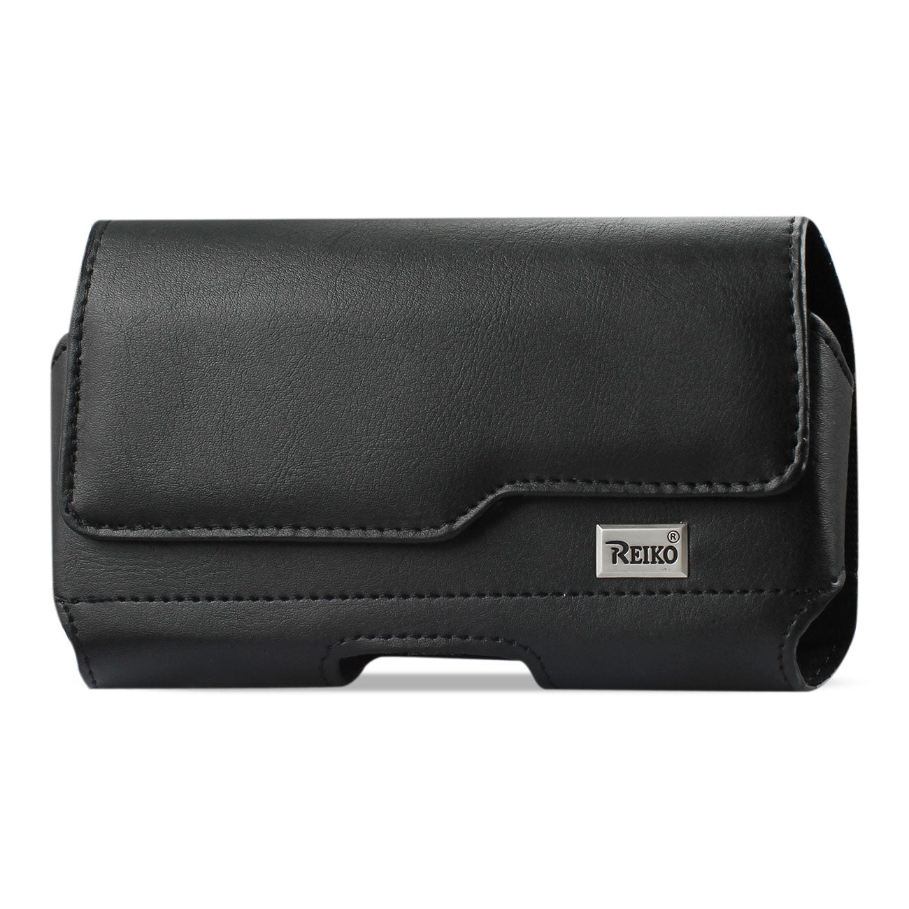 Reiko Horizontal Leather Pouch With Z Lid Pattern With Embossed Logo In Black (6.6X3.5X0.7 Inches)