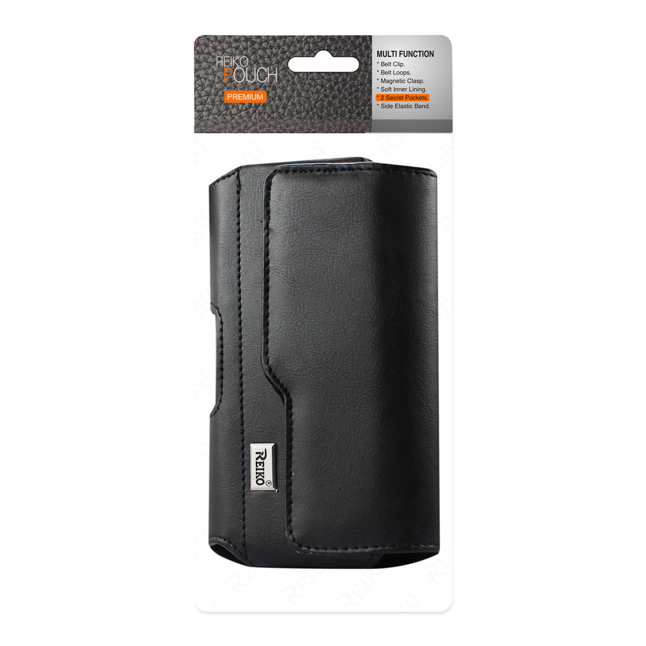 Reiko Horizontal Leather Pouch With Z Lid Pattern With Embossed Logo In Black (7.0X3.9X0.7 Inches)