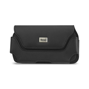 REIKO HORIZONTAL LEATHER POUCH WITH MAGNETIC CLOSURE IN BLACK (6.1X3.2X0.7 Inches )