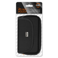Reiko Horizontal Leather Pouch/Phone Holster With Magnetic Clasp And Metal Logo In Black | SKU: HP12B-663507BK