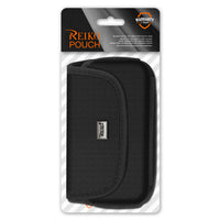 Reiko Horizontal Rugged Pouch With Magnetic Clasp And Metal Logo In Black (7.0 X 3.9 X 0.7 Inch)