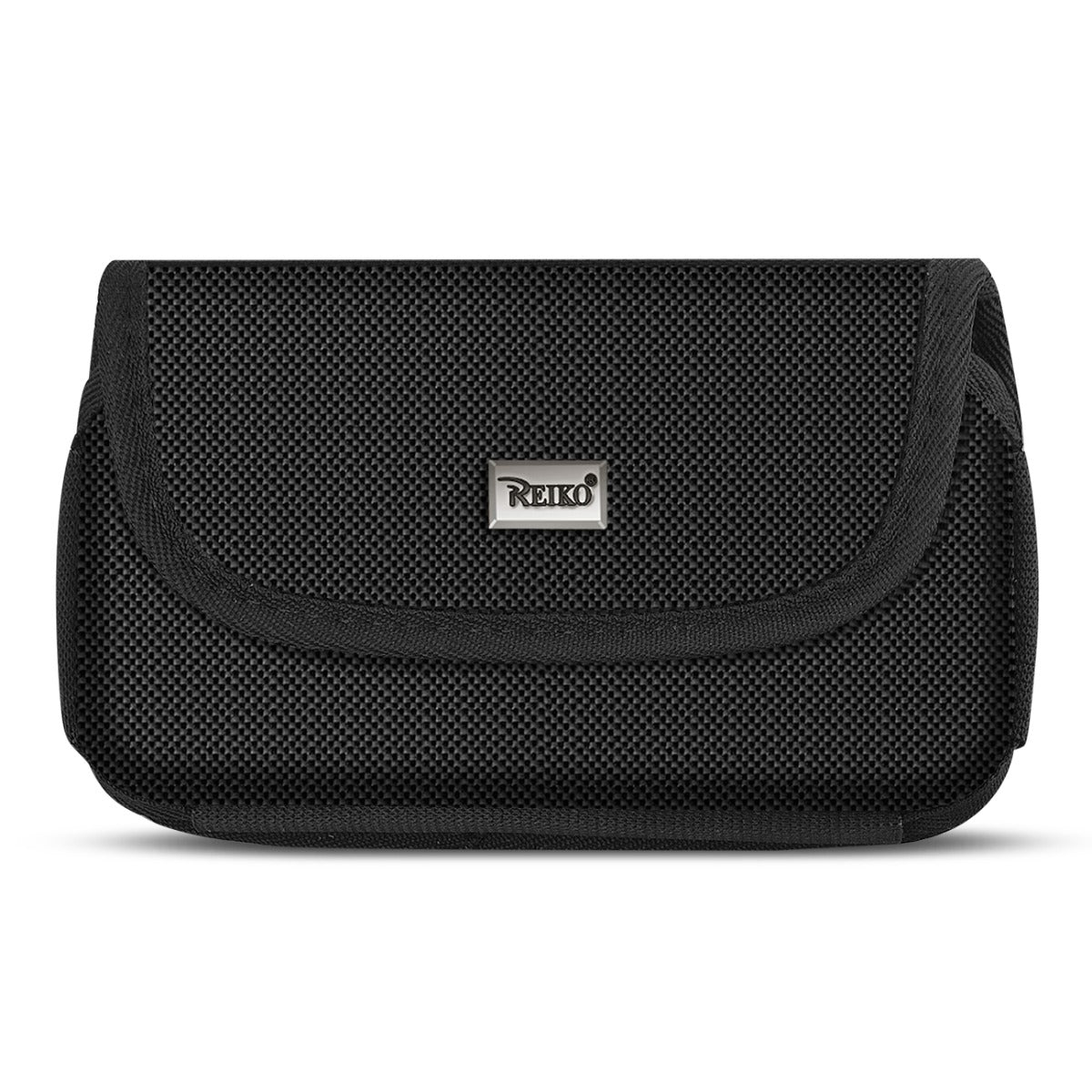 Reiko Horizontal Rugged Pouch With Magnetic Clasp And Metal Logo In Black (7.0 X 3.9 X 0.7 Inch)