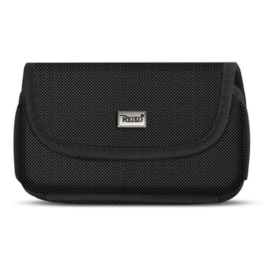 Reiko Horizontal Rugged Pouch With Magnetic Clasp And Metal Logo In Black (7.0 X 3.9 X 0.7 Inch)