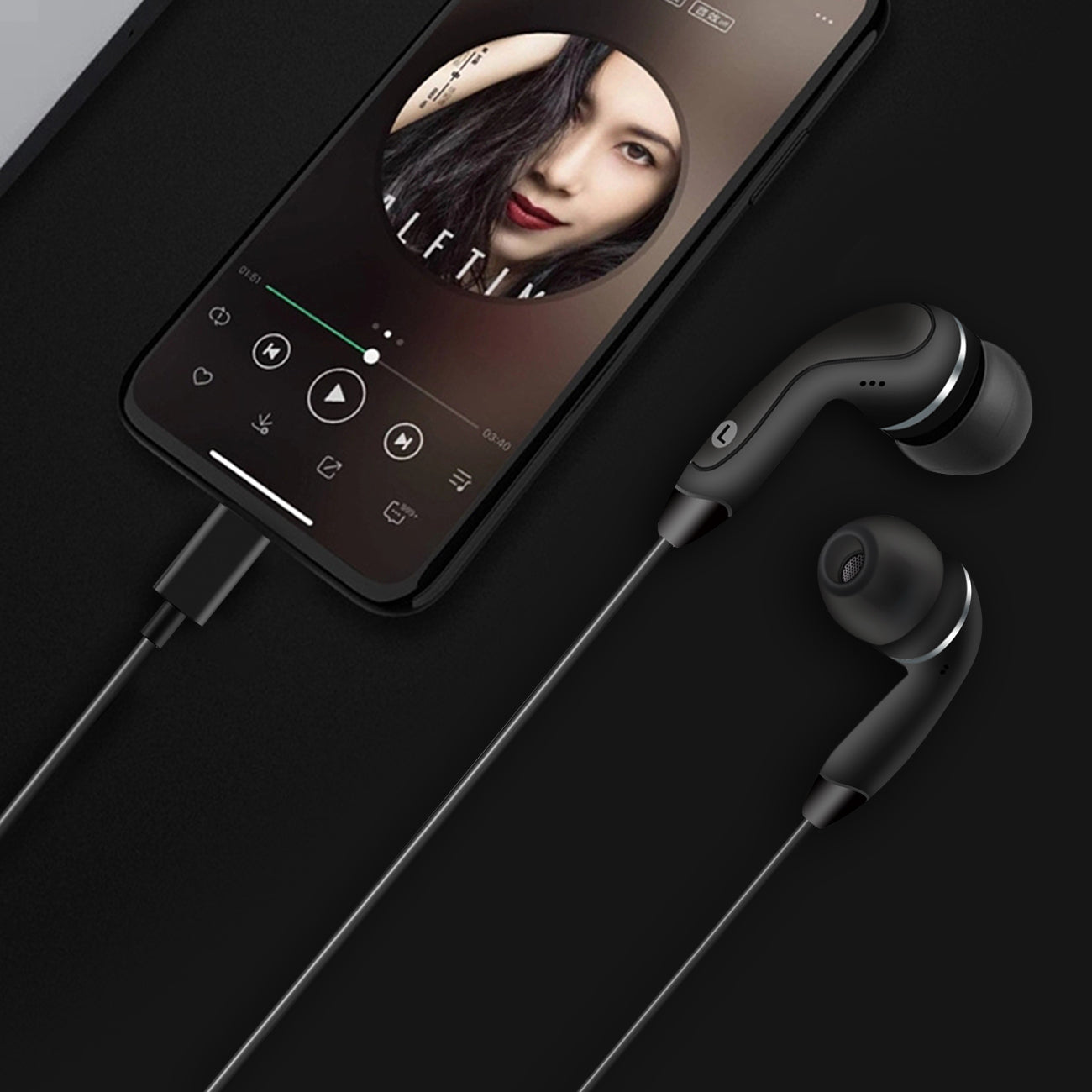 REIKO IN-EAR HEADPHONES WITH MIC FOR TYPE-C IN BLACK