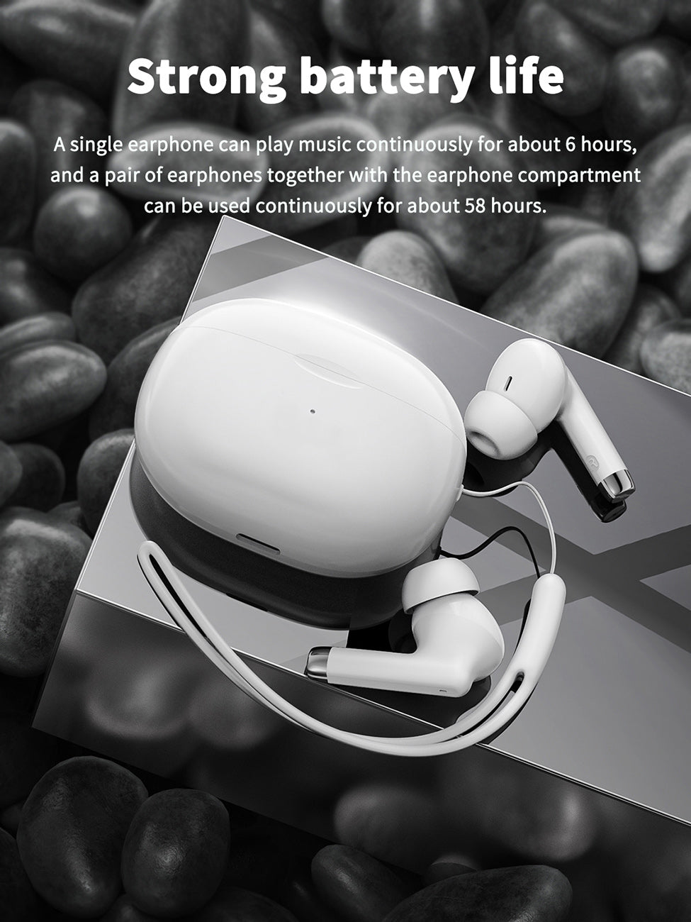 320mAh Type-C white Clear sound long battery life wireless earbuds True Wireless Stereo in white SKU:BT-VD052WH