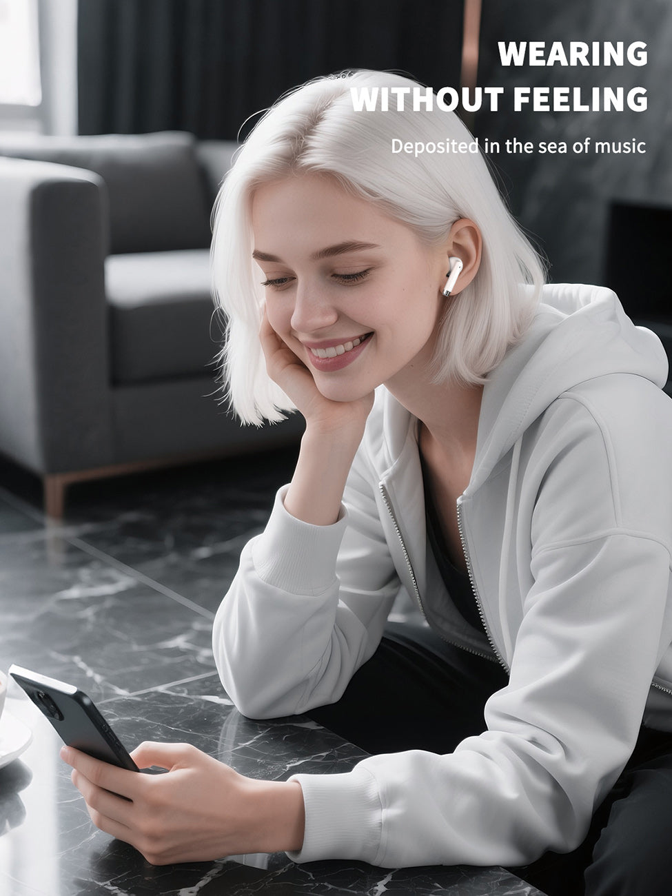 320mAh Type-C white Clear sound long battery life wireless earbuds True Wireless Stereo in white SKU:BT-VD052WH