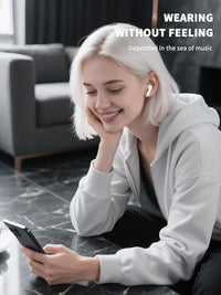 320mAh Type-C white Clear sound long battery life wireless earbuds True Wireless Stereo in white SKU:BT-VD052WH