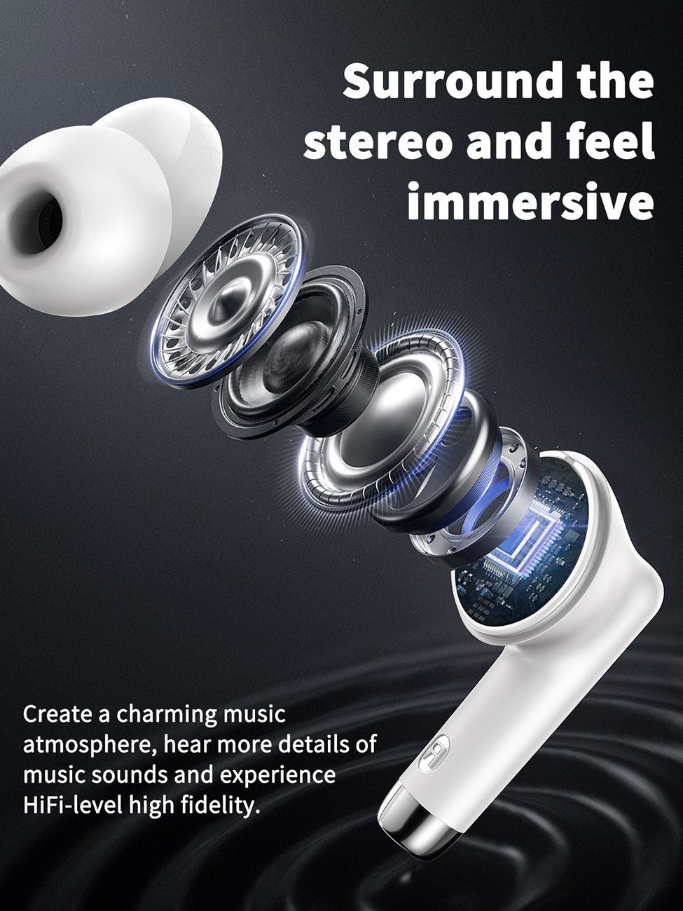 320mAh Type-C white Clear sound long battery life wireless earbuds True Wireless Stereo in white SKU:BT-VD052WH