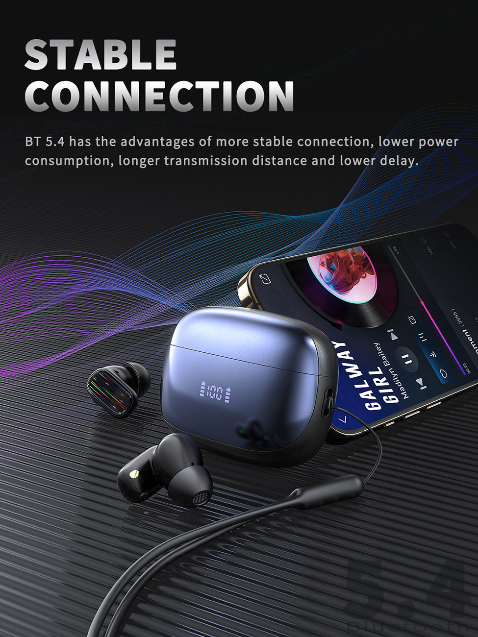 400mAh BT 5.4 Type-C black Clear sound black long battery life wireless earbuds True Wireless Stereo  SKU:BT-VD054BK