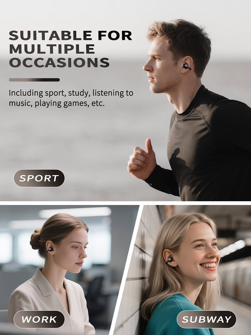 300mAh BT 6.0 Type-C Clear sound  long battery life wireless earbuds True Wireless Stereo in white SKU:BT-VD055WH