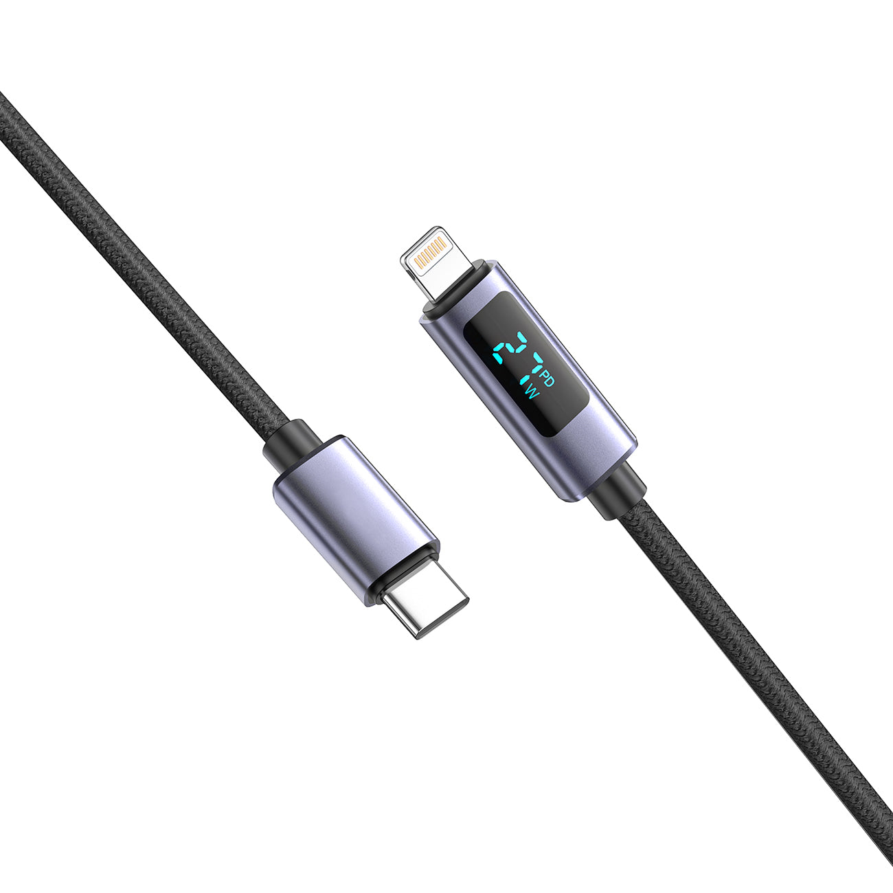 Power Delivery 27W USB-C to 8-PIN Fast Charging & Sync 3.3FT  black nylon+aluminium alloy data cable SKU:DC-VDCN04BK