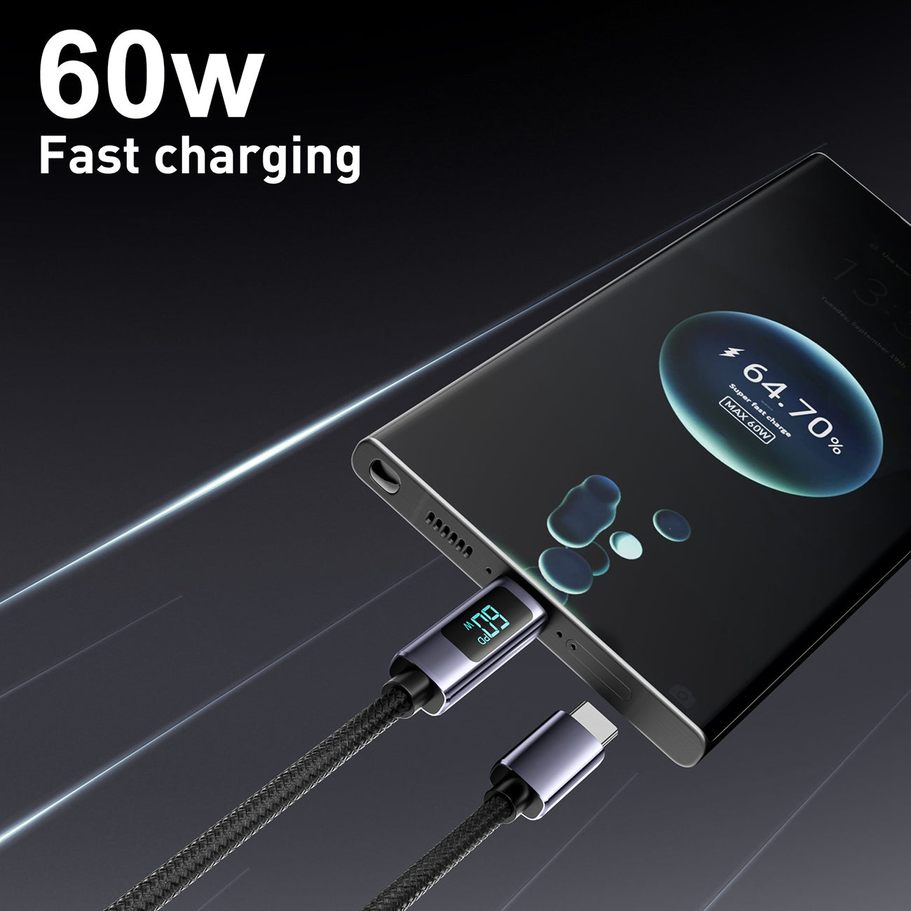 Power Delivery 27W USB-C to 8-PIN Fast Charging & Sync 3.3FT  black nylon+aluminium alloy data cable SKU:DC-VDCN04BK