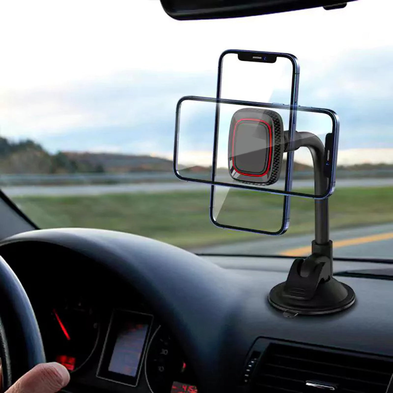 Universal 360-degree rotation Dashboard or windshield  Magnetic Phone Holder for Car with Long Arm SKU: HLD-VDHD006BK