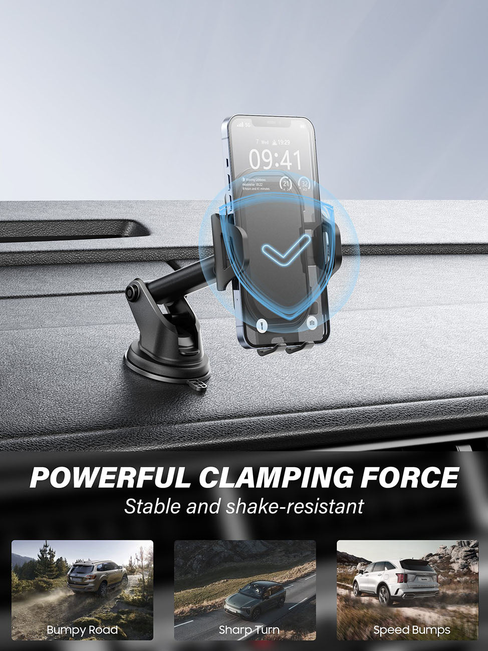 Universal Phone Holder for Dashboard or Windshield Clip Type Strong Anti-Shake Foldable for Phones