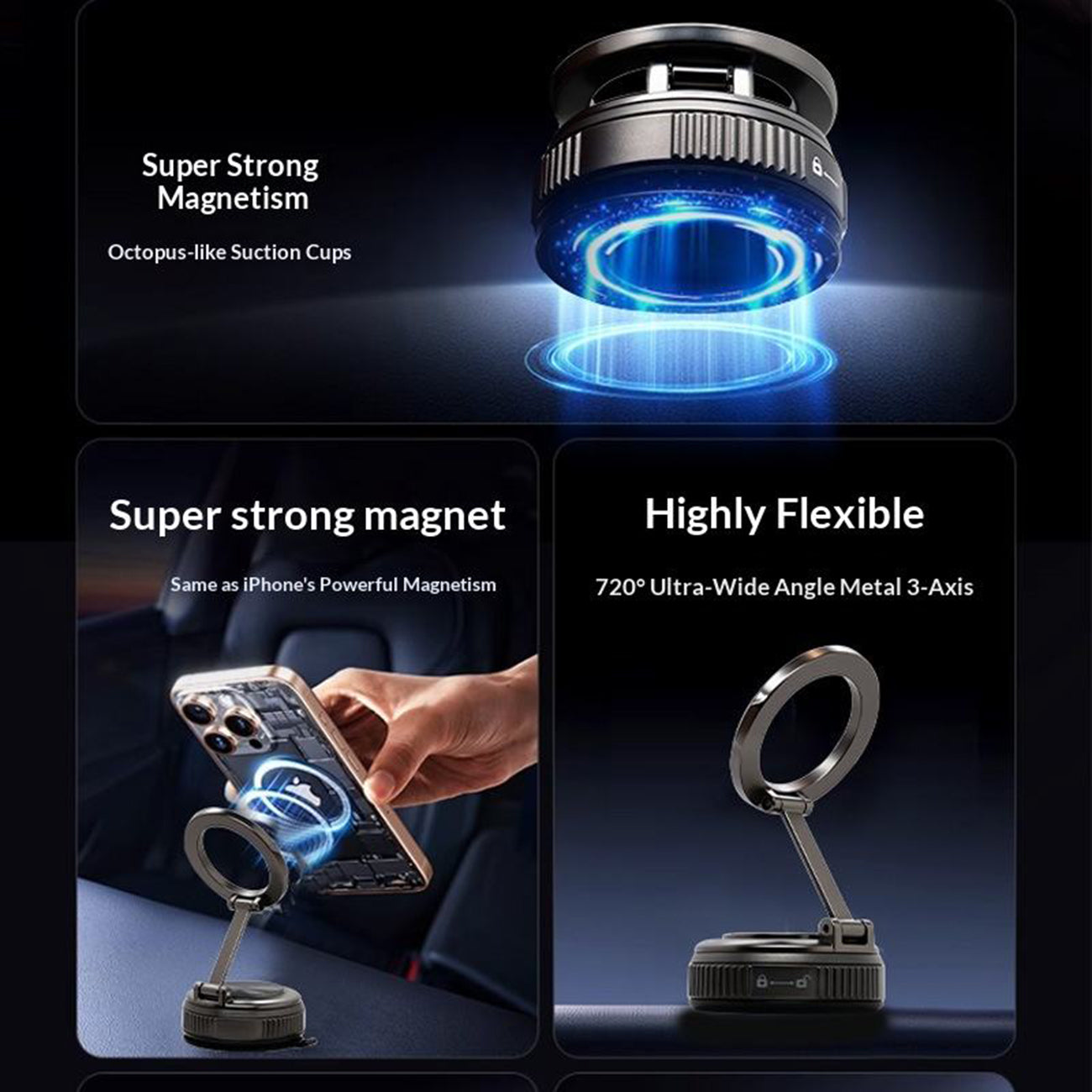 Universal High Quality Magnetic Phone holder, Strong Magnetic, Stable Anti-shake holder for Smartphones  SKU:HLD-VD068BK