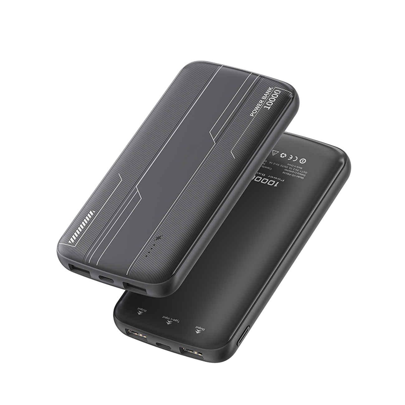 Universal 10000mAh Power Bank Fast Charging Type-C Dual USB Ports Portable Charger in black SKU: PB-VD036BK