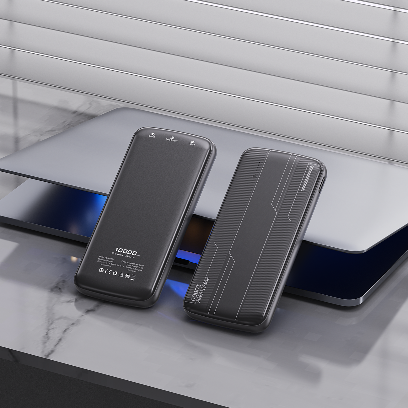 Universal 10000mAh Power Bank Fast Charging Type-C Dual USB Ports Portable Charger in black SKU: PB-VD036BK