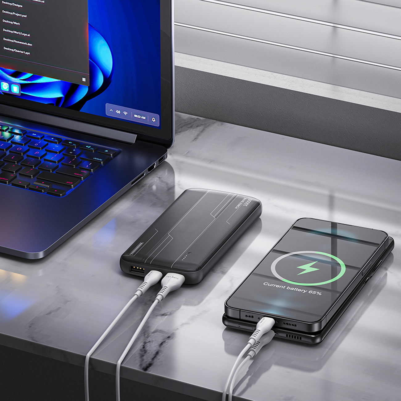 Universal 10000mAh Power Bank Fast Charging Type-C Dual USB Ports Portable Charger in black SKU: PB-VD036BK