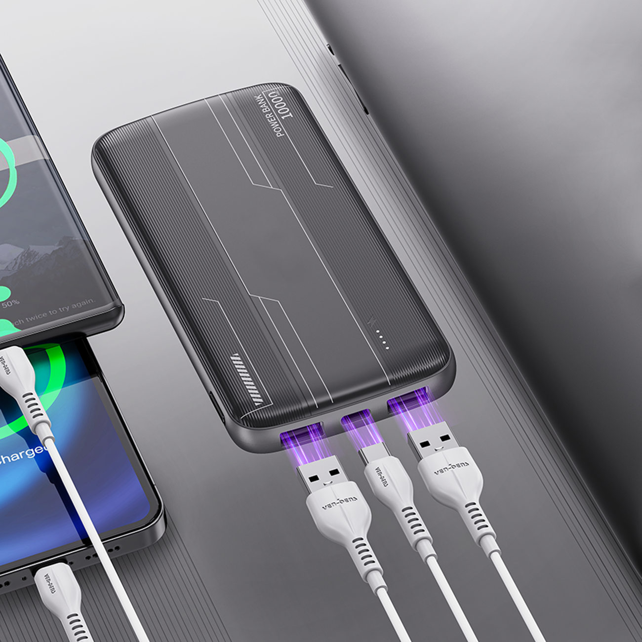 Universal 10000mAh Power Bank Fast Charging Type-C Dual USB Ports Portable Charger in black SKU: PB-VD036BK