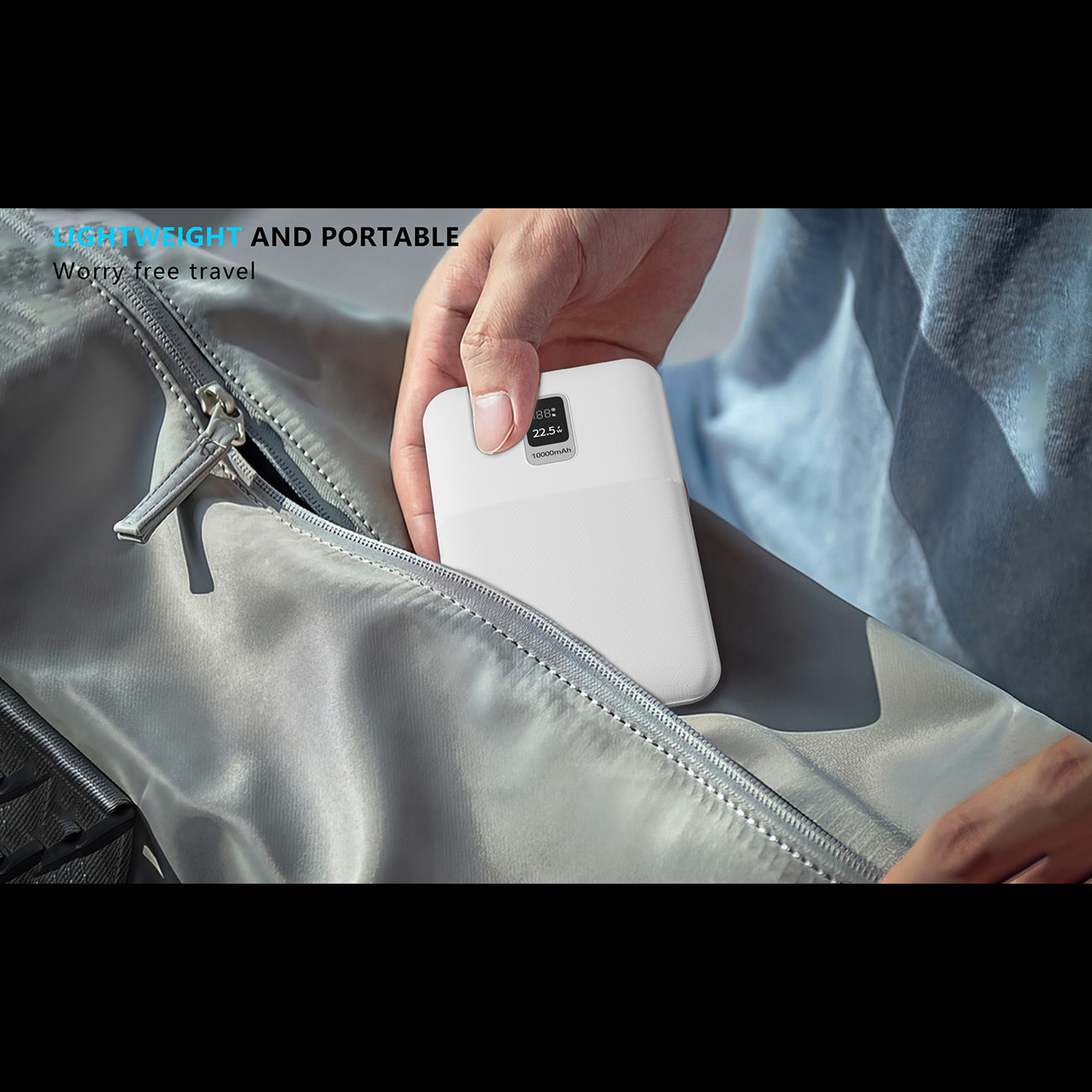 Universal 10000mAh Power Bank with Flashlight, Waterproof Outdoor Portable Charger for Camping in Black SKU:PB-VD057BK
