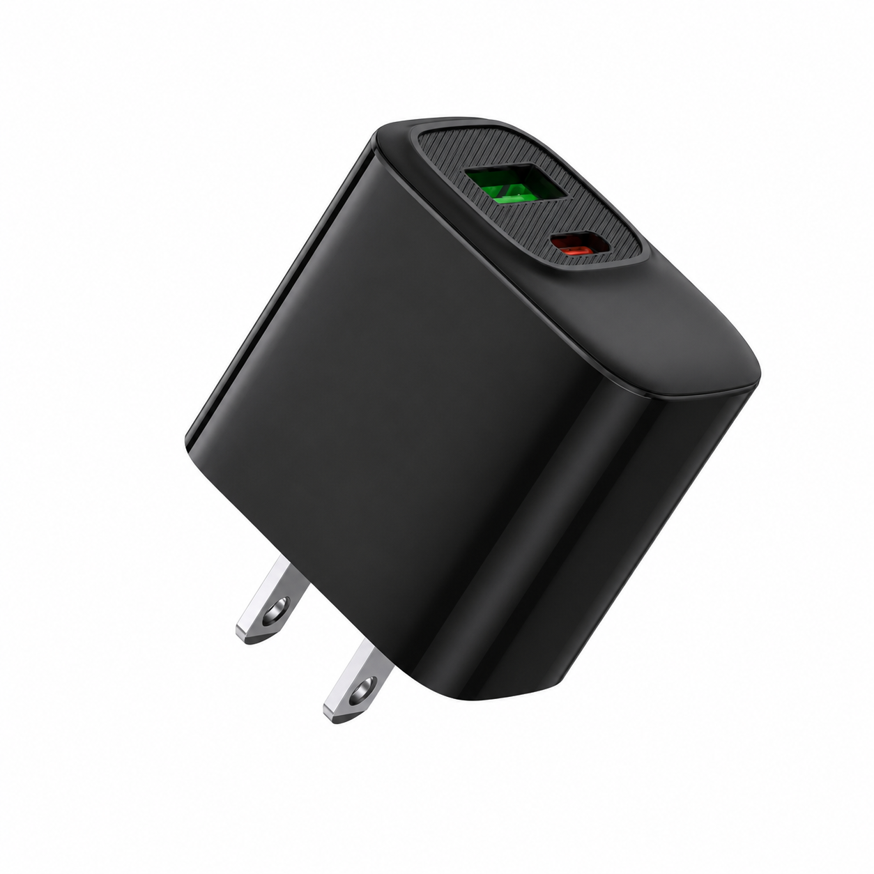 Fast charging18W 30W US power delivery Travel Charger with Type- C and USB A Ports In black SKU:WC-VD012BK
