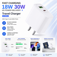 Fast charging18W 30W US power delivery Travel Charger with Type- C and USB A Ports In white SKU:WC-VD012WH