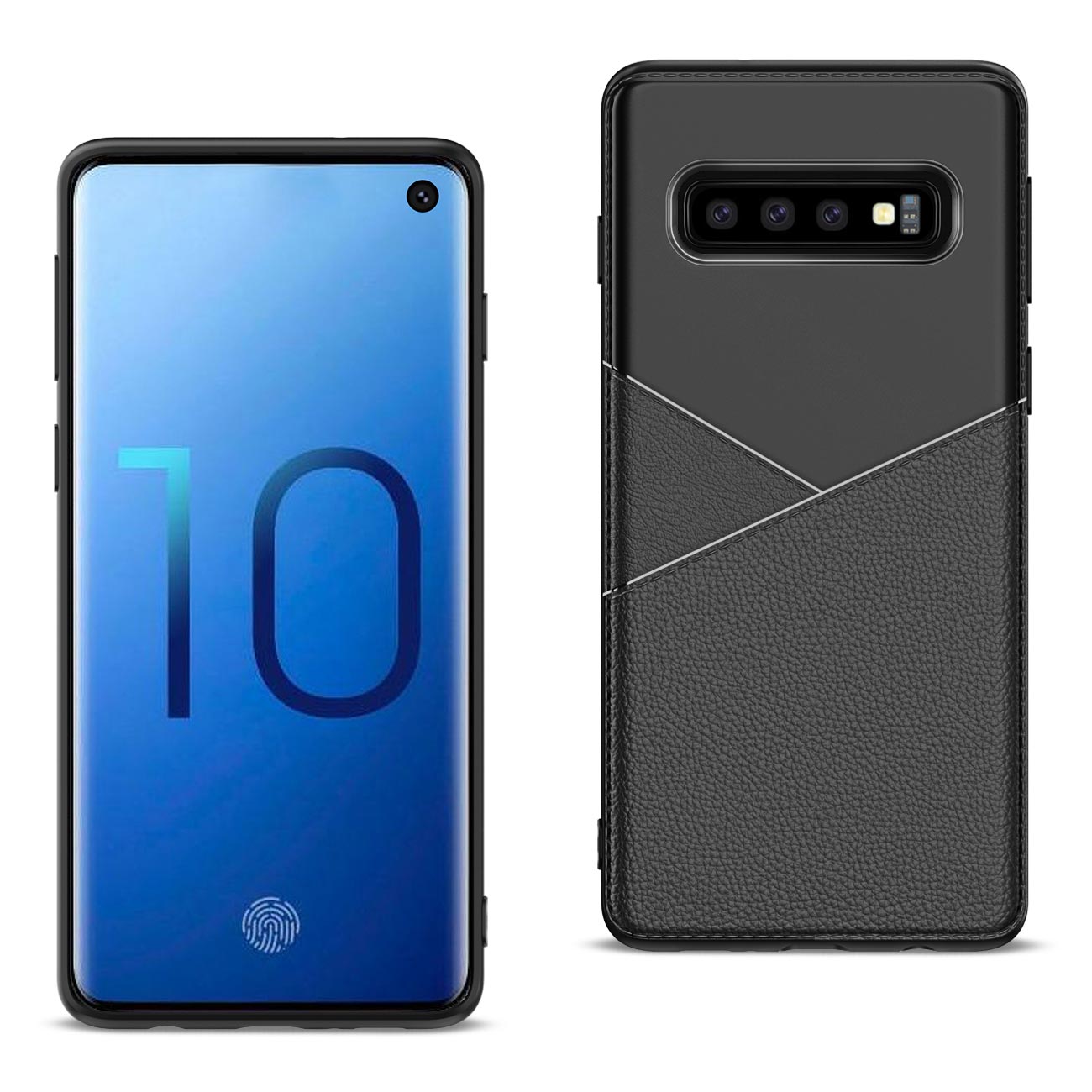 SAMSUNG GALAXY S10 Plus TPU Leather feel Case Leather Fit Flexible Slim Premium Case in Black