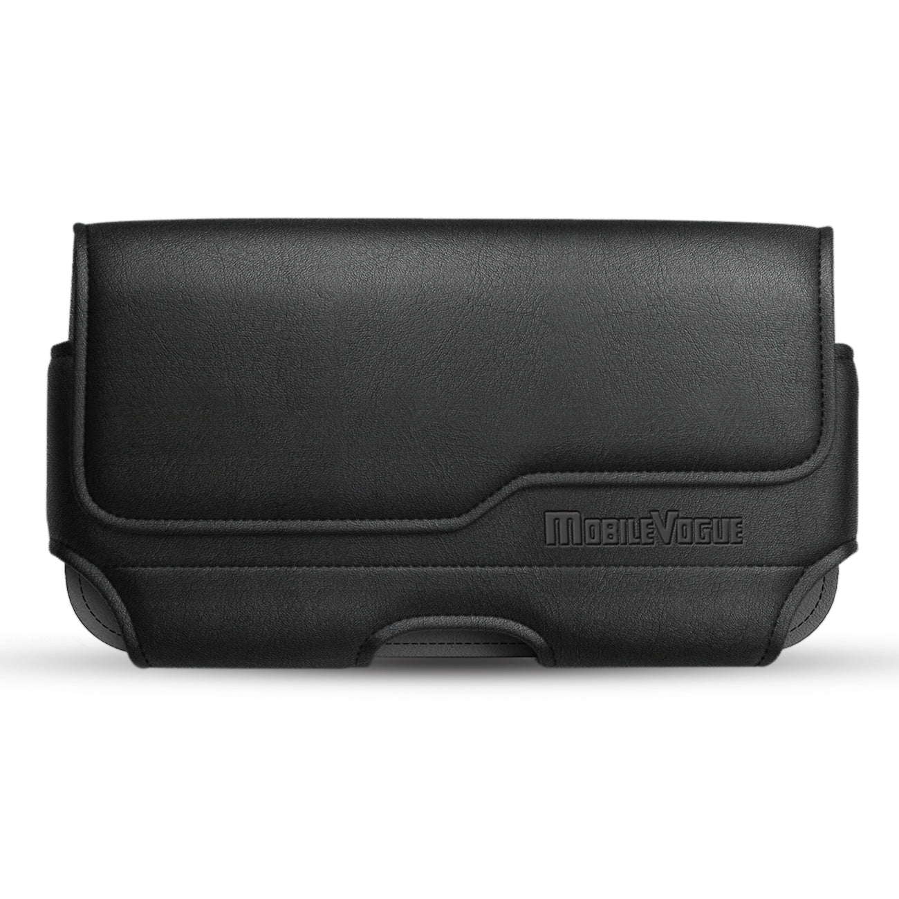 MV Horizontal Leather Pouch With Z Lid Pattern With Embossed Logo In Black (6.1X3.2X0.7 Inches)